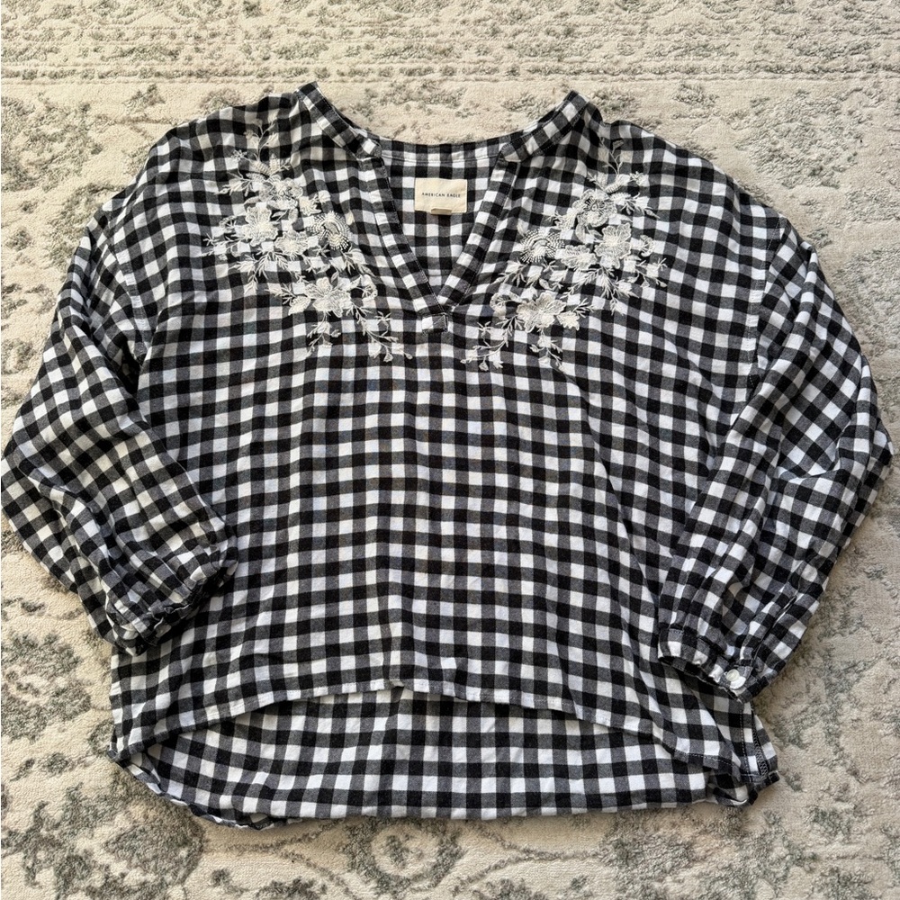 American Eagle Outfitters Black and White Gingham Blouse
